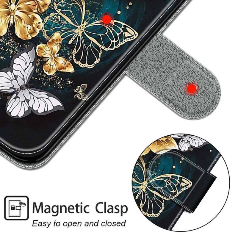 Flip Case Samsung Galaxy M53 5G Suojaketju Kuori Strap Butterflies Fan