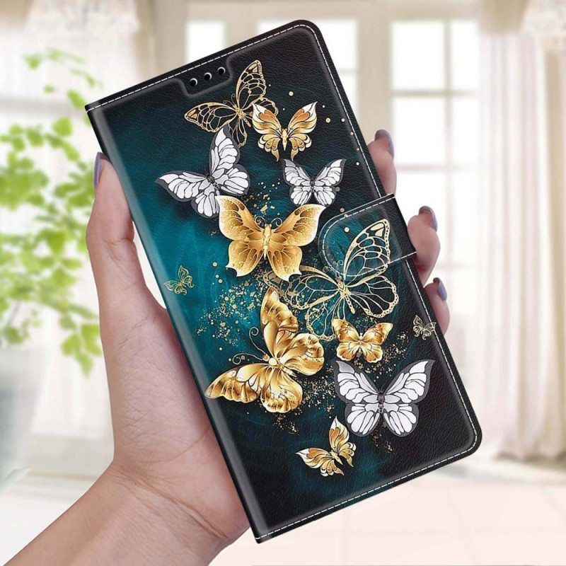 Flip Case Samsung Galaxy M53 5G Suojaketju Kuori Strap Butterflies Fan