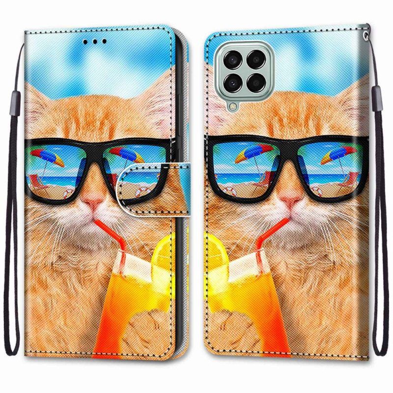 Flip Case Samsung Galaxy M53 5G Suojaketju Kuori Strappy Star Cat