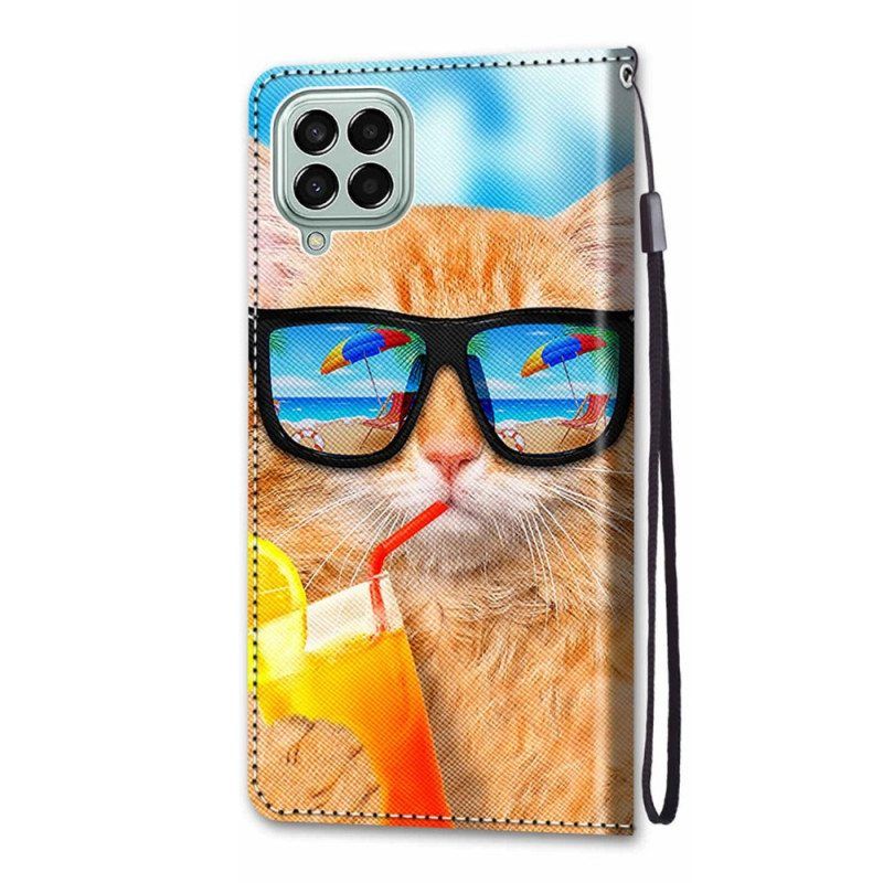 Flip Case Samsung Galaxy M53 5G Suojaketju Kuori Strappy Star Cat