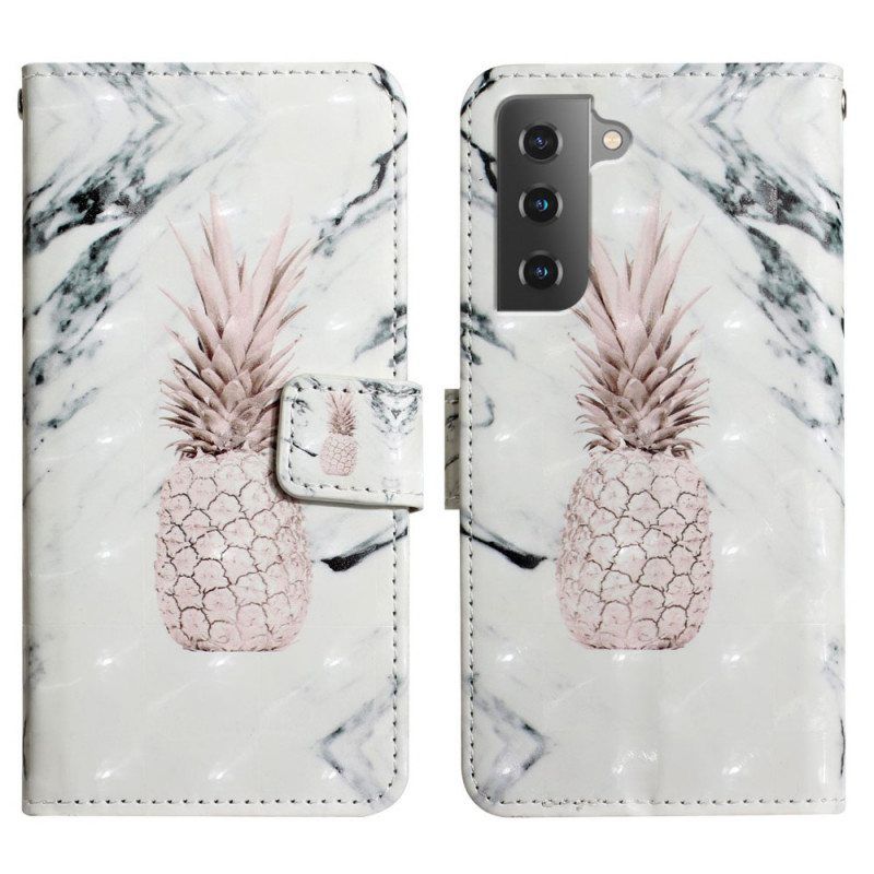 Flip Case Samsung Galaxy S22 5G Vaaleatäpläinen Ananas