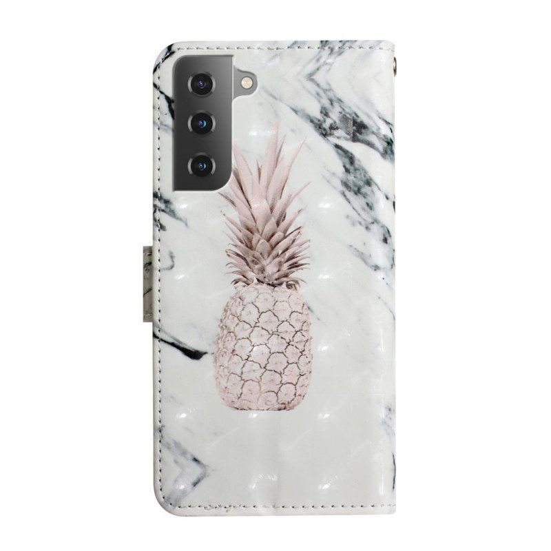 Flip Case Samsung Galaxy S22 5G Vaaleatäpläinen Ananas