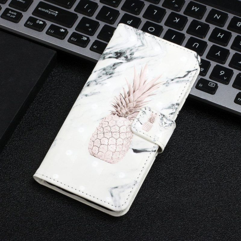 Flip Case Samsung Galaxy S22 5G Vaaleatäpläinen Ananas