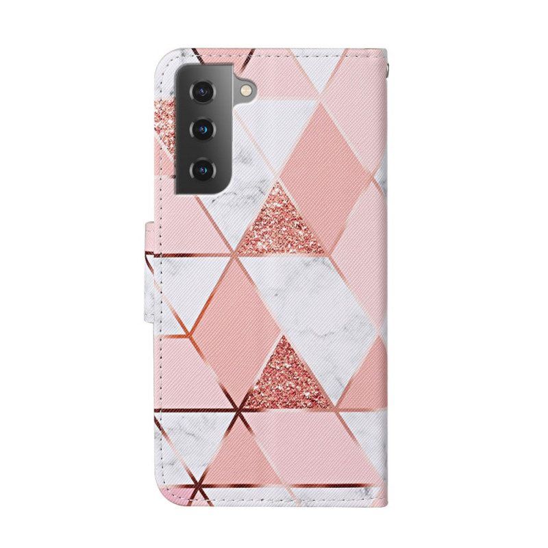 Flip Case Samsung Galaxy S22 Plus 5G Marmori Ja Paljetteja Hihnalla