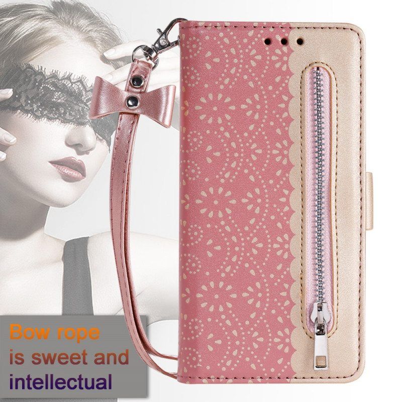 Flip Case Samsung Galaxy S22 Plus 5G Suojaketju Kuori Pitsihihna Kolikkokukkaro