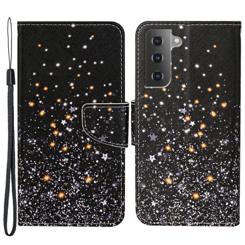 Flip Case Samsung Galaxy S22 Plus 5G Tähtiä Ja Paljetteja Kaulanauhalla