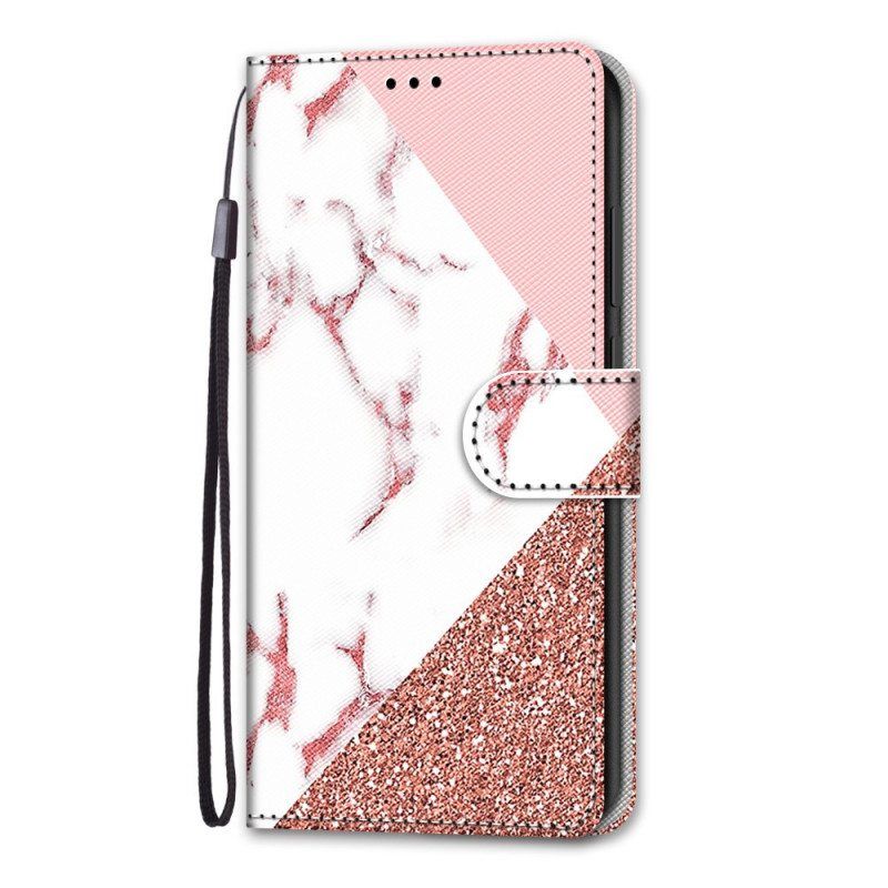 Flip Case Samsung Galaxy S22 Ultra 5G Marmori- Ja Glitter-kolmio