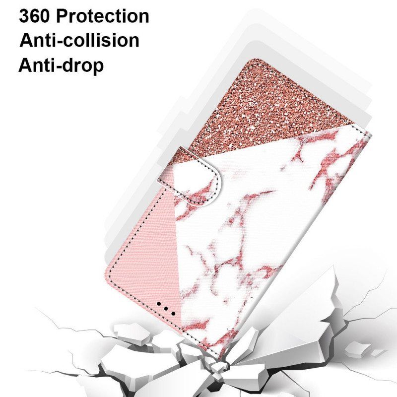 Flip Case Samsung Galaxy S22 Ultra 5G Marmori- Ja Glitter-kolmio