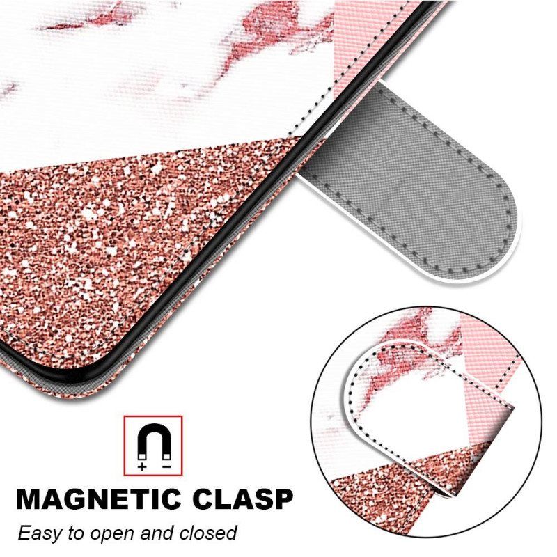 Flip Case Samsung Galaxy S22 Ultra 5G Marmori- Ja Glitter-kolmio