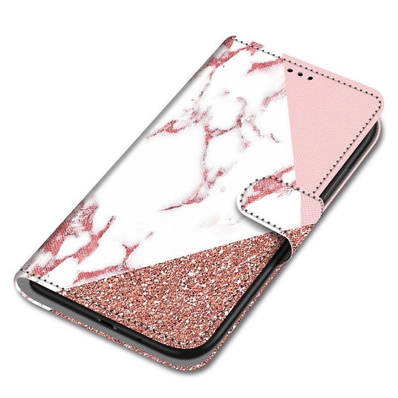 Flip Case Samsung Galaxy S22 Ultra 5G Marmori- Ja Glitter-kolmio