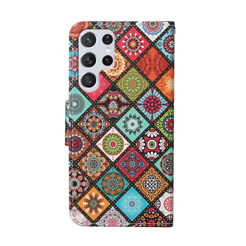 Flip Case Samsung Galaxy S22 Ultra 5G Patchwork Mandalas Kaulanauhalla