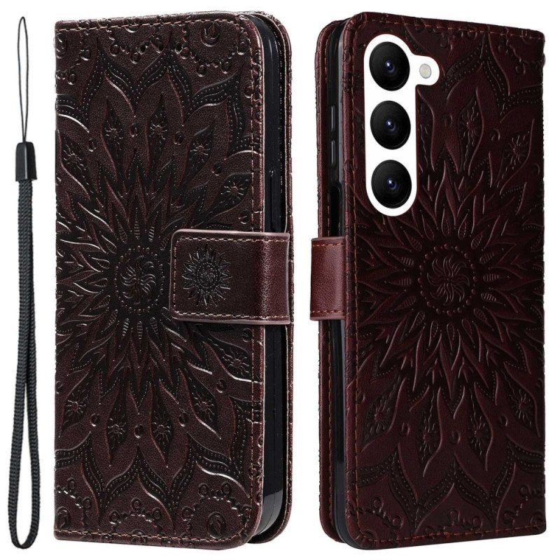 Flip Case Samsung Galaxy S23 5G Mandala-aurinko Kaulanauhalla