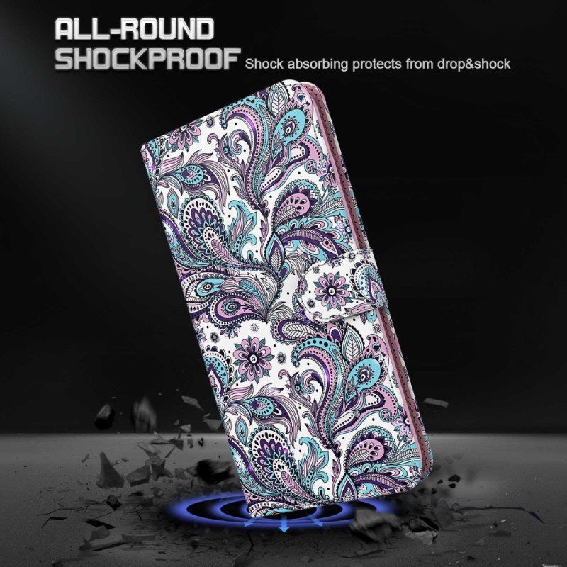 Flip Case Samsung Galaxy S23 Plus 5G Suojaketju Kuori Strappy Paisley -kuvio