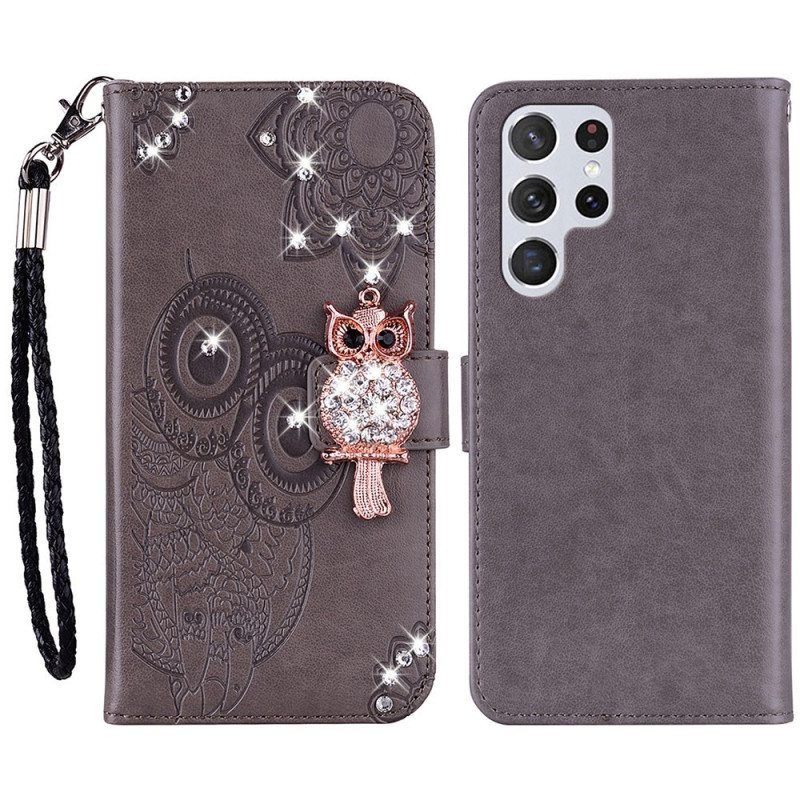 Flip Case Samsung Galaxy S23 Ultra 5G Pöllö Mandala Ja Charm