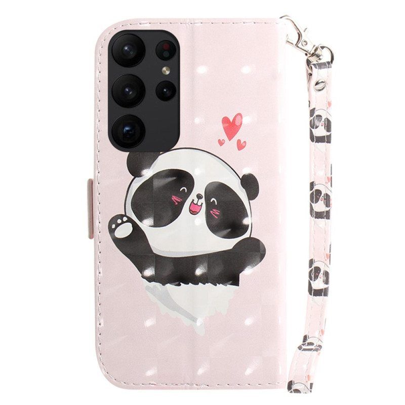 Flip Case Samsung Galaxy S23 Ultra 5G Suojaketju Kuori Pikku Panda Hihnalla