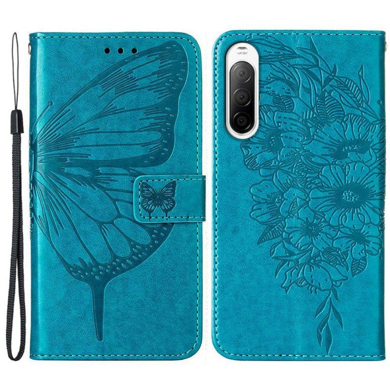 Flip Case Sony Xperia 10 IV Perhonen Kaulanauhalla