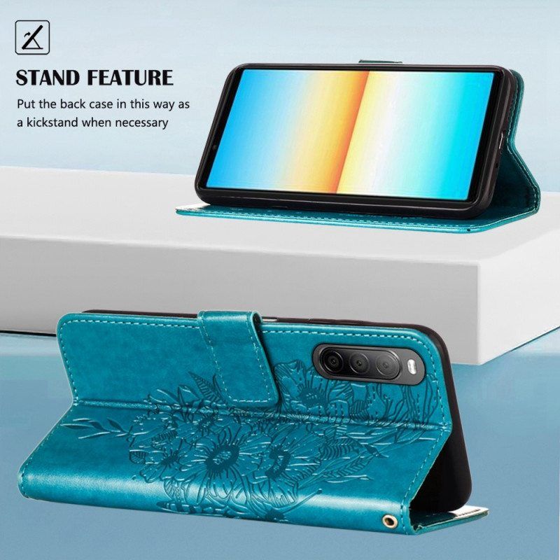 Flip Case Sony Xperia 10 IV Perhonen Kaulanauhalla