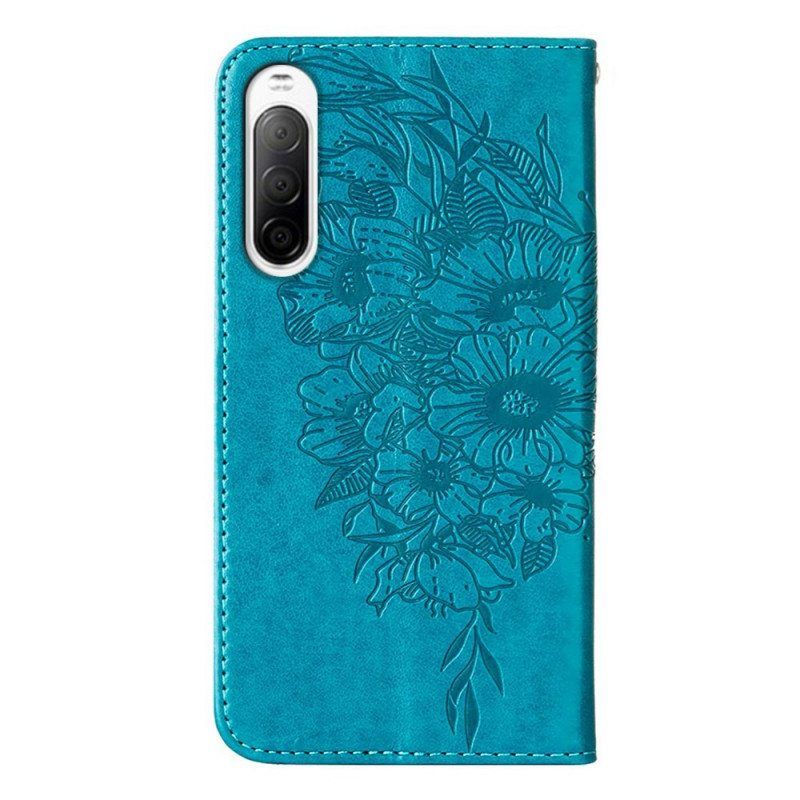 Flip Case Sony Xperia 10 IV Perhonen Kaulanauhalla