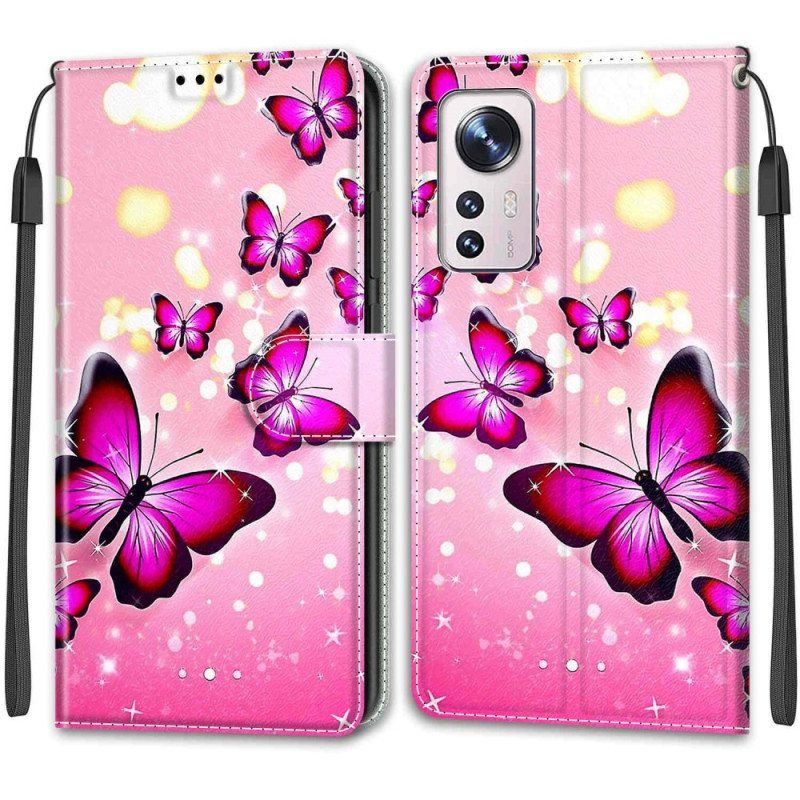 Flip Case Xiaomi 12 / 12X Perhostuuletin Kaulanauhalla