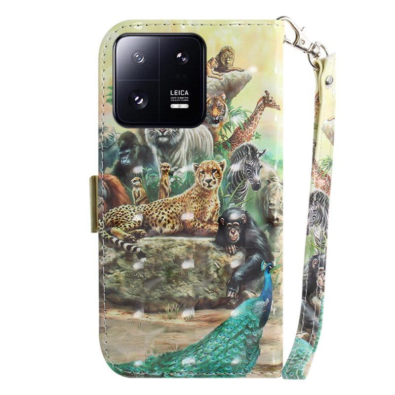 Flip Case Xiaomi 13 Pro Suojaketju Kuori Thong Safari Animals