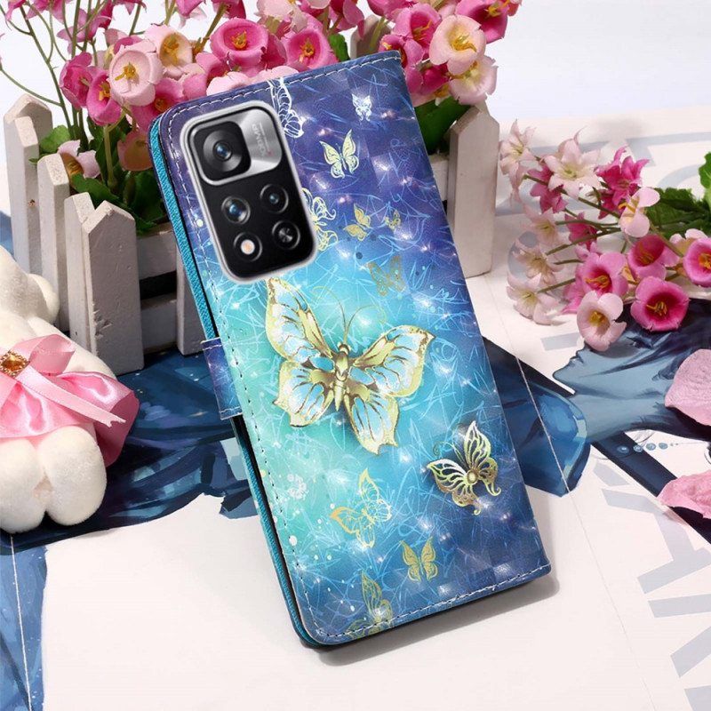 Flip Case Xiaomi Redmi Note 11 Pro Plus 5G Kultaiset Perhoset