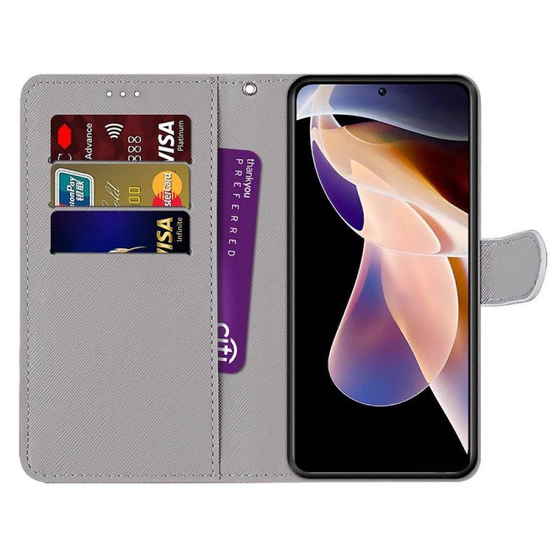 Flip Case Xiaomi Redmi Note 11 Pro Plus 5G Punainen Perhonen Sininen Tausta