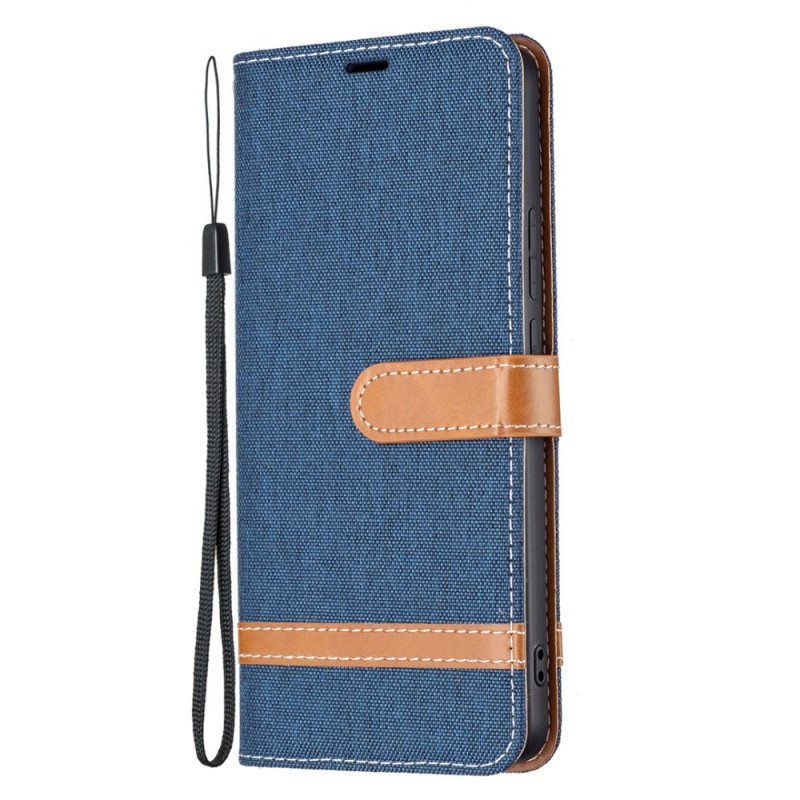 Flip Case Xiaomi Redmi Note 11 Pro Plus 5G Suojaketju Kuori Kangas- Ja Nahkaefektihihna