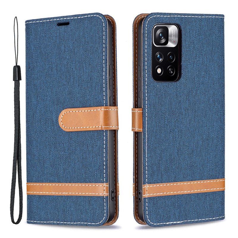 Flip Case Xiaomi Redmi Note 11 Pro Plus 5G Suojaketju Kuori Kangas- Ja Nahkaefektihihna