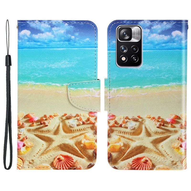 Flip Case Xiaomi Redmi Note 11 Pro Plus 5G Suojaketju Kuori Lanyard Beach