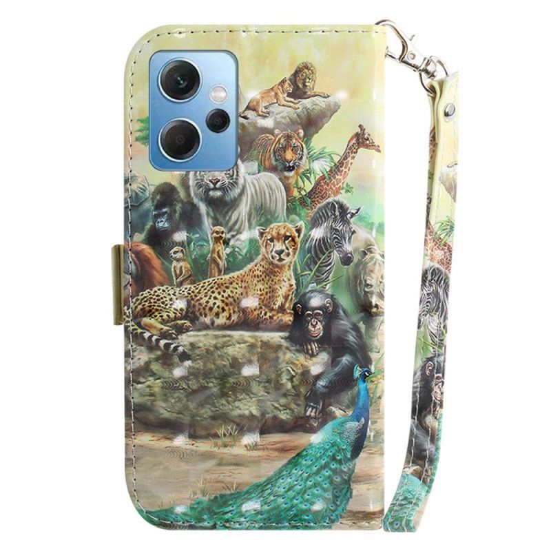 Flip Case Xiaomi Redmi Note 12 4G Suojaketju Kuori Thong Safari Animals