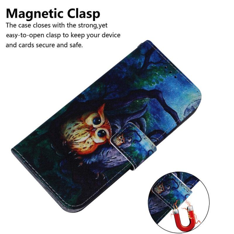 Flip Case Xiaomi Redmi Note 12 5G Suojaketju Kuori Strappy Owls -maalaus