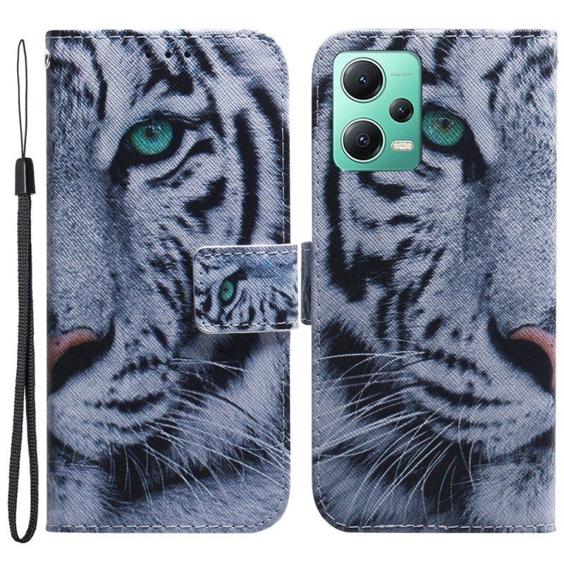 Flip Case Xiaomi Redmi Note 12 5G Suojaketju Kuori Strappy White Tiger