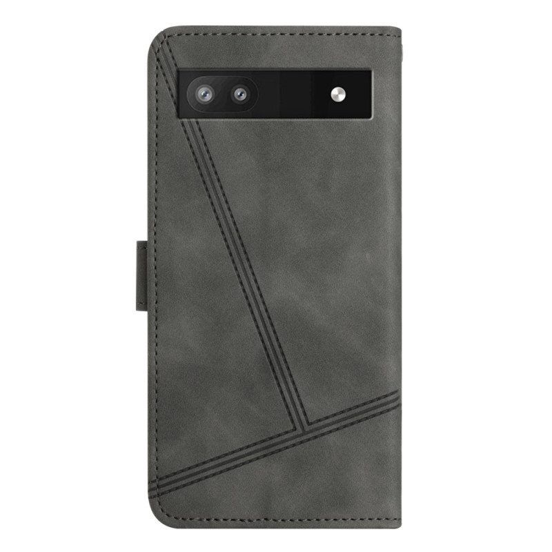 Kotelot Google Pixel 7A Suojaketju Kuori Strappy Geometric Leather Style