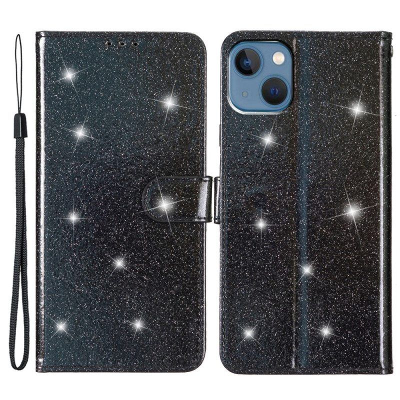 Kotelot iPhone 15 Plus Suojaketju Kuori Glitter-efekti Hihnalla