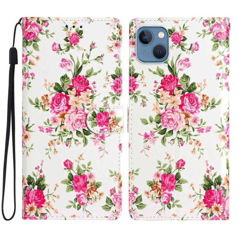 Kotelot iPhone 15 Suojaketju Kuori Liberty Flowers Hihnalla