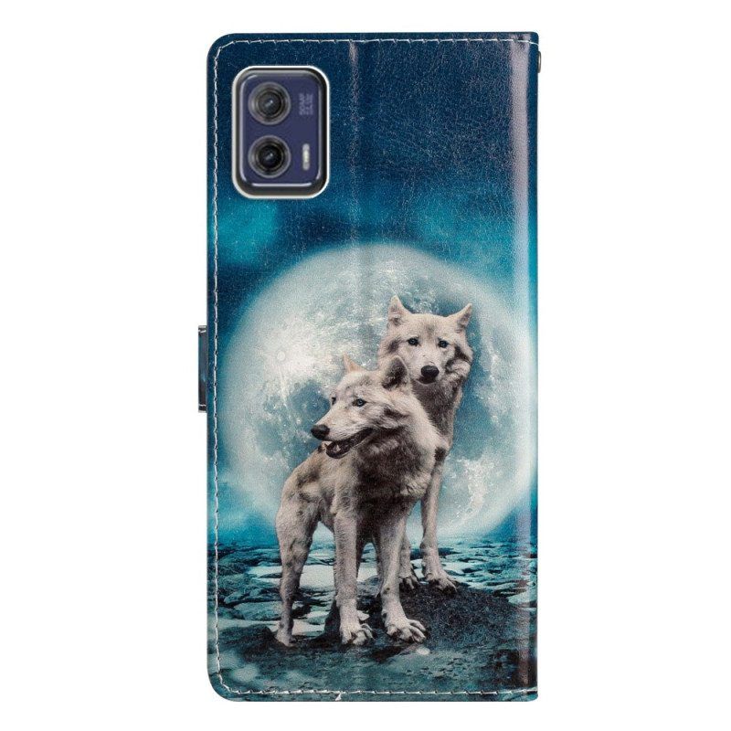 Kotelot Moto G73 5G Suojaketju Kuori Hihnalliset Moonlit Wolves