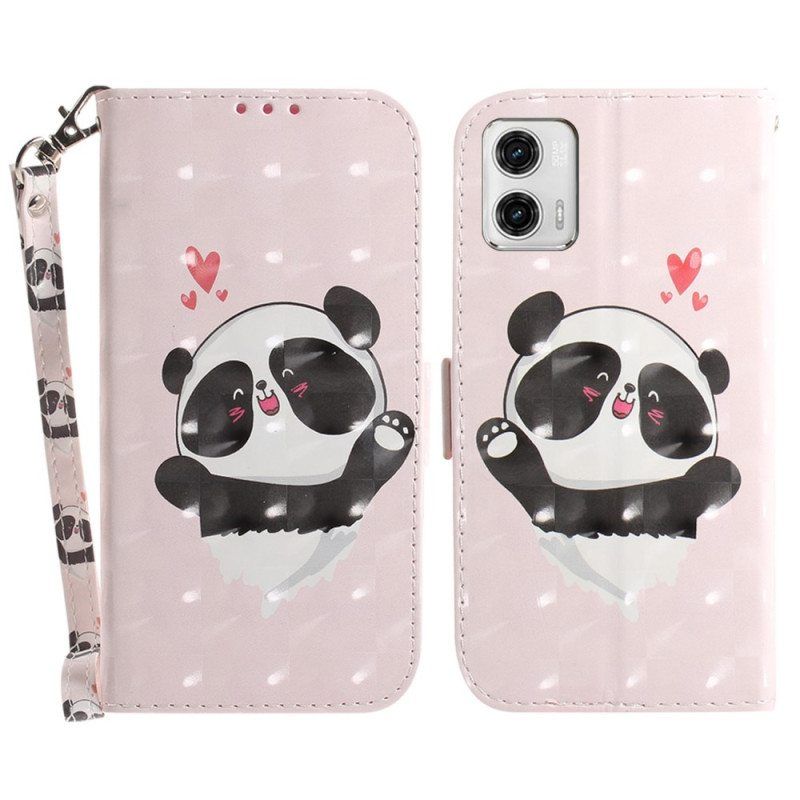 Kotelot Moto G73 5G Suojaketju Kuori Panda Love With Lanyard