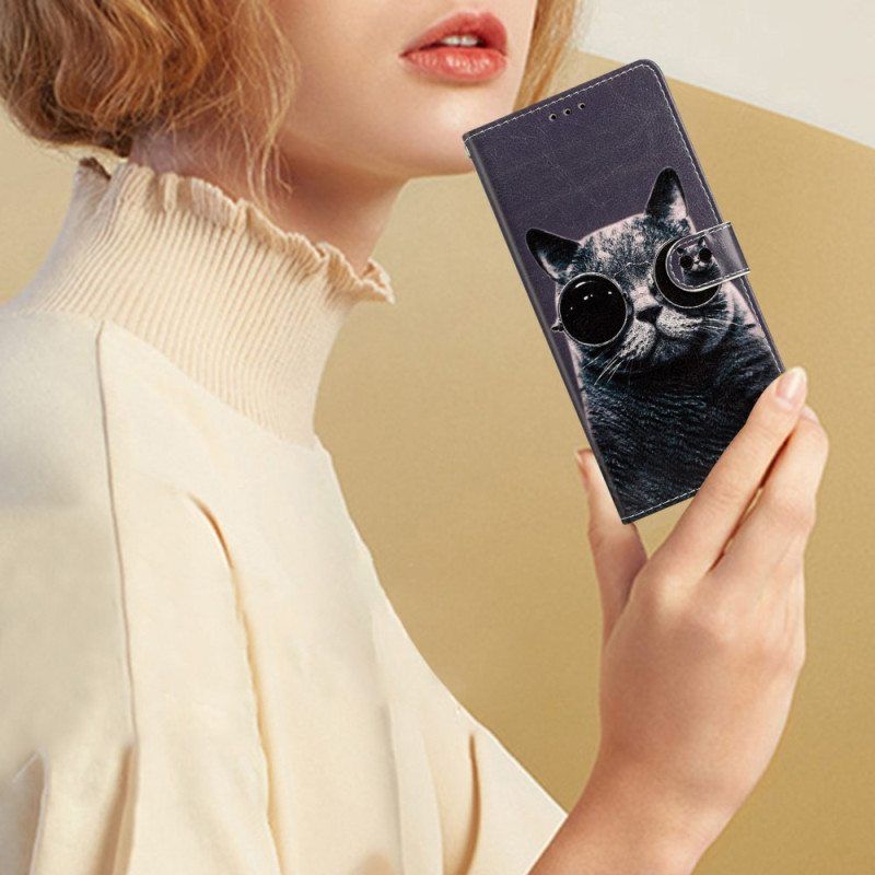 Kotelot Moto G73 5G Suojaketju Kuori Strappy Glasses Cat