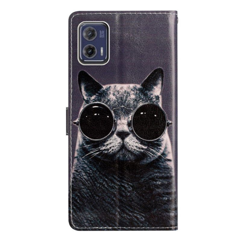 Kotelot Moto G73 5G Suojaketju Kuori Strappy Glasses Cat