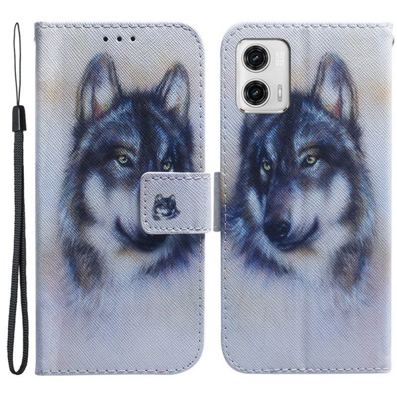 Kotelot Moto G73 5G Suojaketju Kuori Strappy Watercolour Wolf