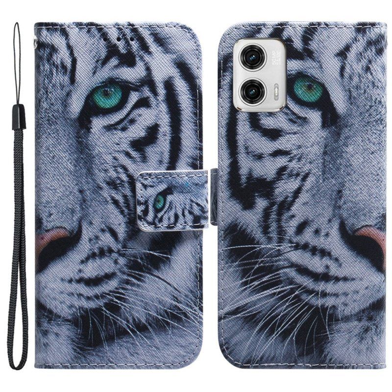 Kotelot Moto G73 5G Suojaketju Kuori Strappy White Tiger