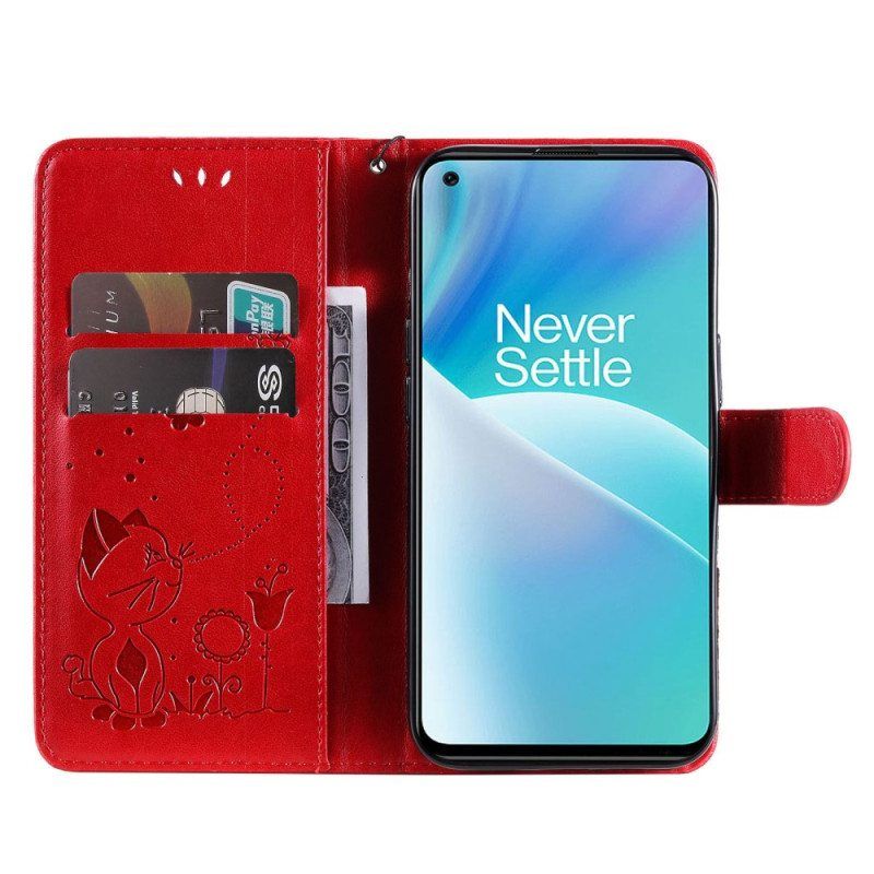 Kotelot OnePlus Nord 2T 5G Suojaketju Kuori Kissa Ja Mehiläinen Kaulanauhalla