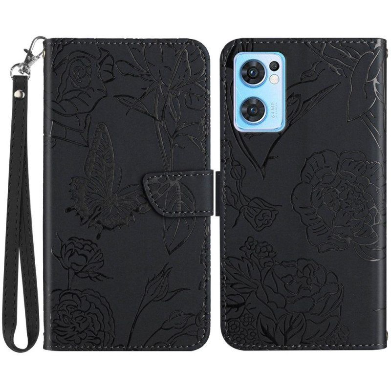 Kotelot Oppo Find X5 Lite Suojaketju Kuori Strap Butterflies Print