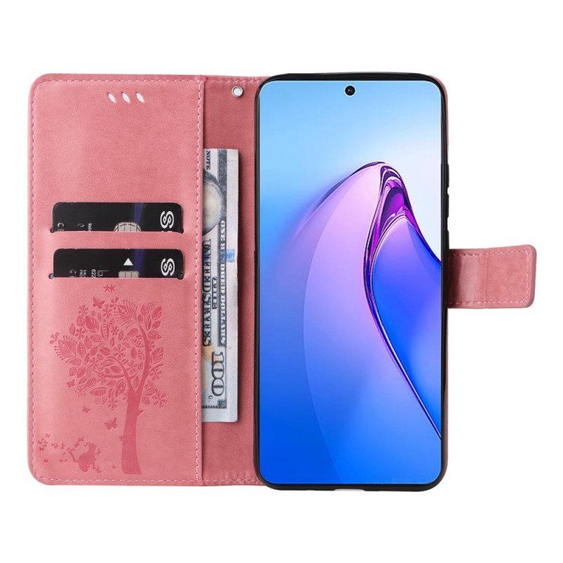 Kotelot Oppo Reno 8 Pro Suojaketju Kuori Tree Ja Strappy Cat