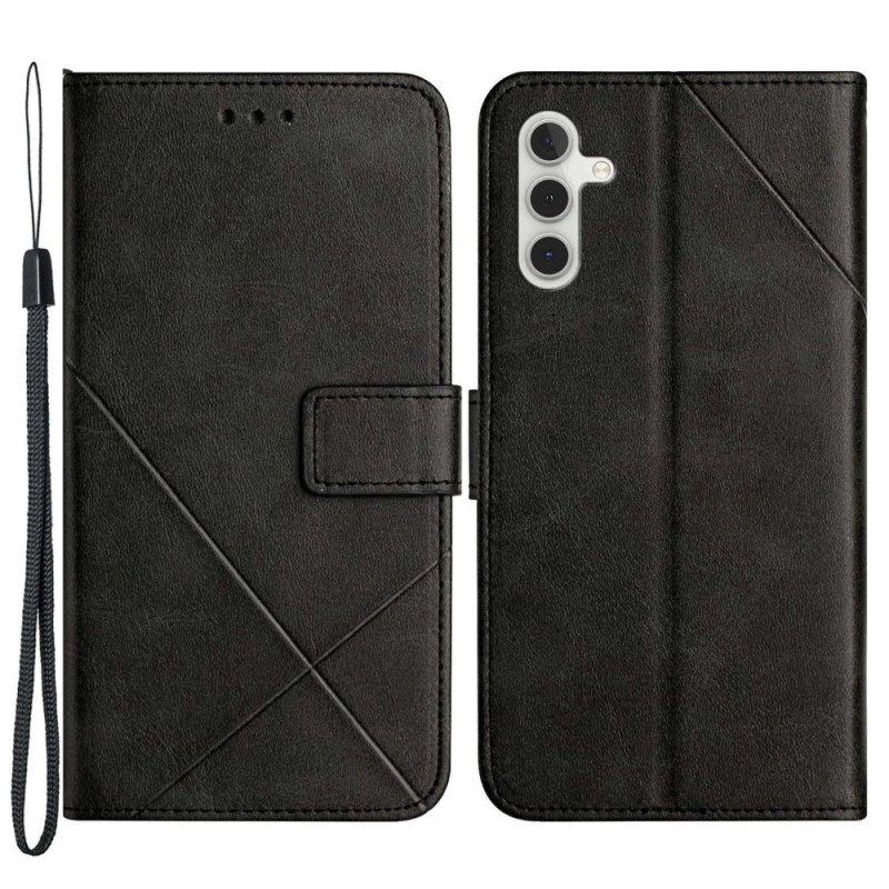 Kotelot Samsung Galaxy A14 / A14 5G Suojaketju Kuori Strappy Geometric Leather Style