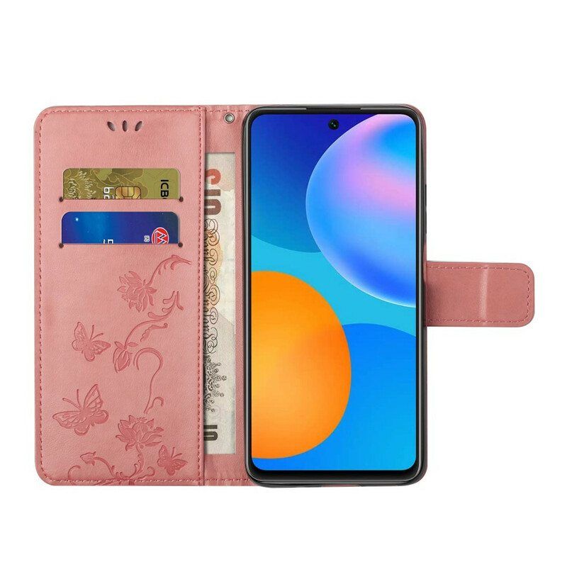 Kotelot Samsung Galaxy A52 4G / A52 5G / A52s 5G Suojaketju Kuori Stringit Perhosia Ja Kukkia