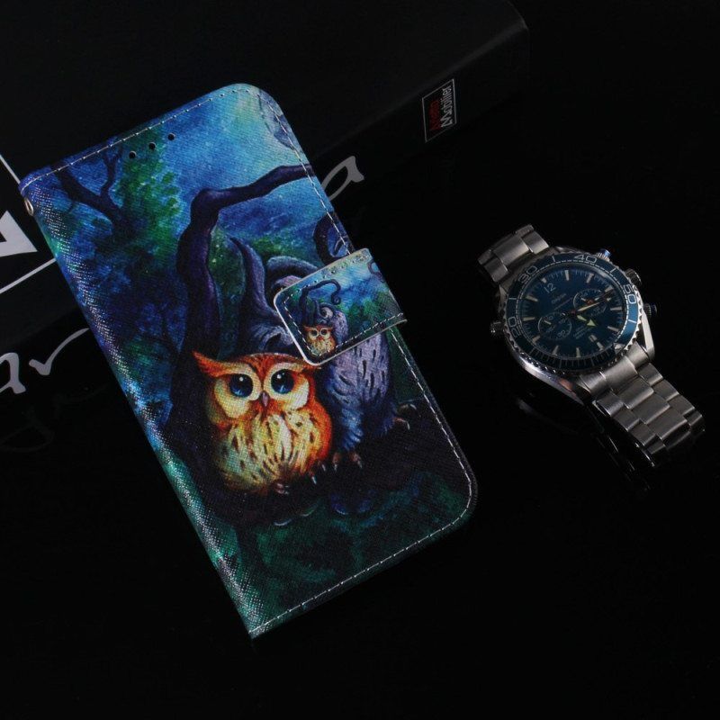 Kotelot Samsung Galaxy A54 5G Suojaketju Kuori Strappy Owls -maalaus