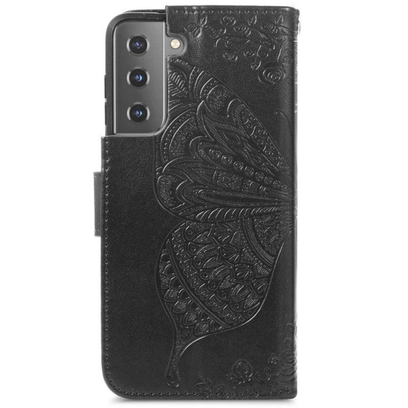 Kotelot Samsung Galaxy S22 Plus 5G Butterfly Design Kaulanauhalla