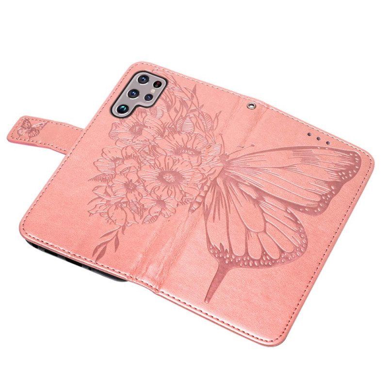 Kotelot Samsung Galaxy S22 Ultra 5G Butterfly Design Kaulanauhalla