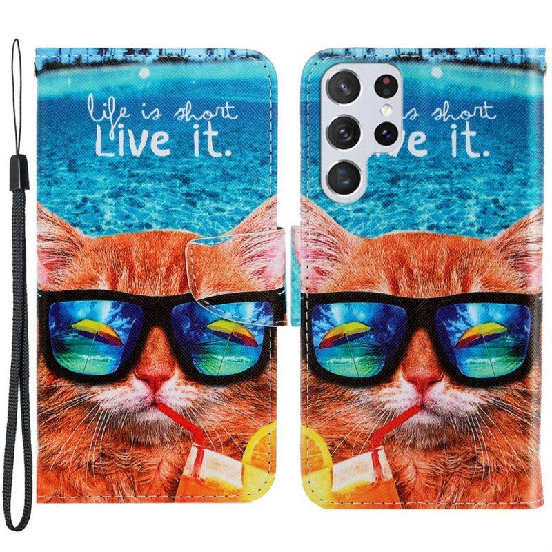 Kotelot Samsung Galaxy S22 Ultra 5G Suojaketju Kuori Cat Live It Strappy